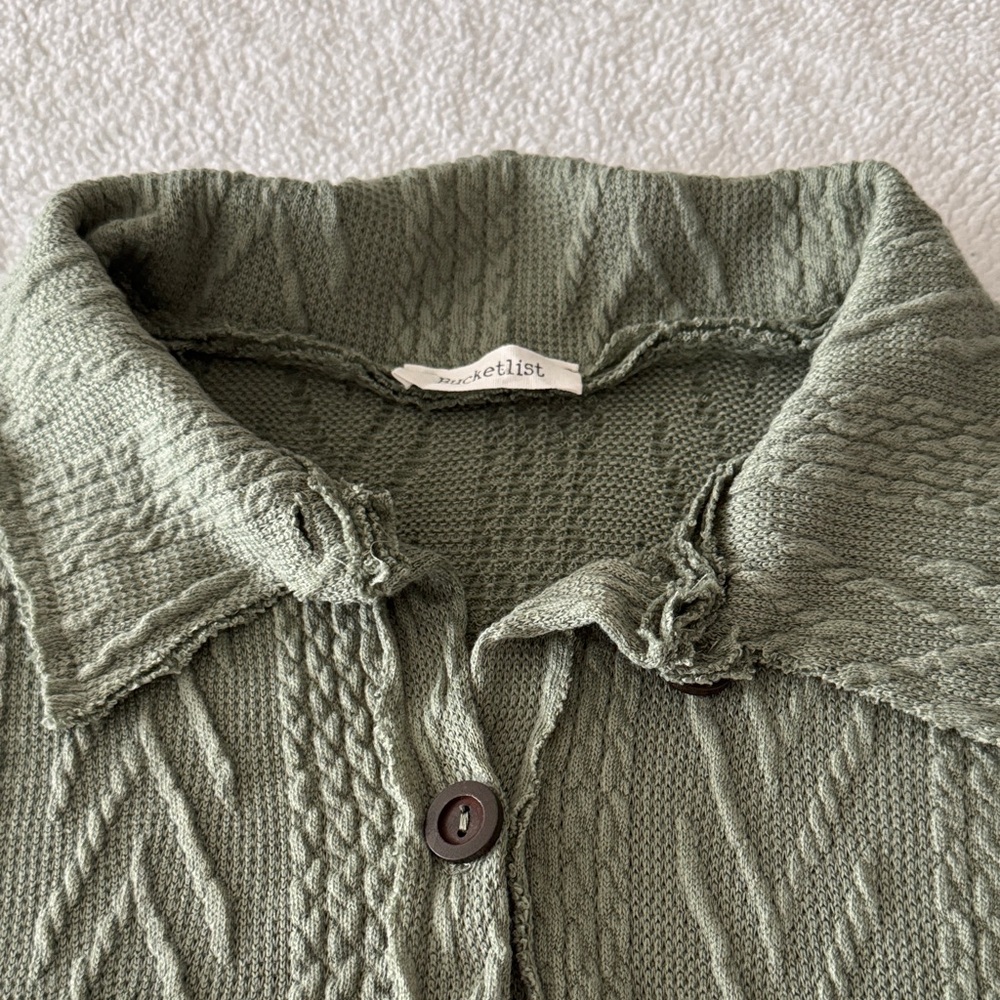Green Textured Button-Up Jacket - Picture 3 of 6